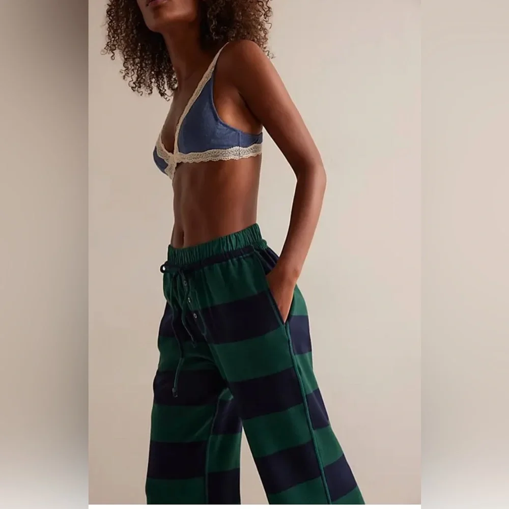 NWT FREE PEOPLE You Wish Flare Pants - Navy/Green Combo